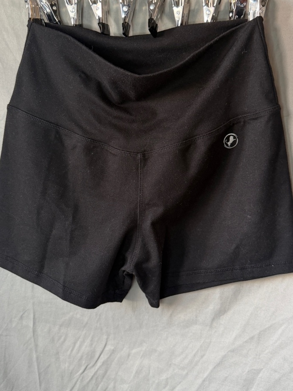 Black High-Waist Foldover Bike Shorts with Subtle Logo